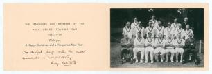 Hugh Tryon Bartlett. Surrey, Cambridge University & Sussex 1933-1949. Official M.C.C. 1938/39 Christmas card from the &lsquo;Timeless Test&rsquo; tour with cover image of a map showing England and South Africa with emblem of M.C.C. and South Africa. To inside a photo