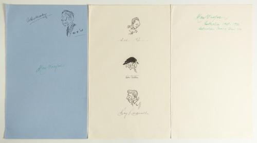 Australia. Three large sheets of &lsquo;ledger&rsquo; size paper (9.5&rdquo;x15.5&rdquo;), one with excellent head and shoulders self portrait of Mailey by Mailey, nicely signed in ink and dated 14th August 1948, being the first day of the Oval Test match, England v Australia, t