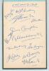 Test and county team signatures 1948. Large green autograph book containing the nicely signed ink signatures of the England and Australia Test teams, the Gentlemen and Players teams and eight county teams from 1948. The England page signed by twelve playe