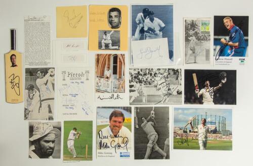 Cricket ephemera. Selection of signed and unsigned ephemera including photographs, programmes, trade cards, magazine pictures, stamps, paper pieces etc. Signatures include Haynes Walcott, Gavaskar, Zaheer, Boycott, J. Anderson, Cowdrey, S&M Waugh, M. Tayl