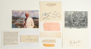 Cricket authors, journalists, illustrators and broadcasters signatures 1960s/ 1970s. A small page of Queens Hotel, Leeds, headed note paper nicely signed in ink by seven including E.M. Wellings, Roy Ullyett, Crawford White, Charles Bray, Alex Bannister, L