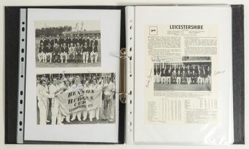 Leicestershire C.C.C. 1960s-1980s. Black folder comprising a large selection of signed magazine extracts, cuttings, pages, odd photograph etc. of Leicestershire teams and players. Over three hundred signatures with heavy duplication. Signatures include Il