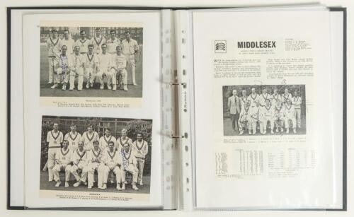 Middlesex C.C.C. 1950s-1980s. Black folder comprising a large selection of signed magazine extracts, cuttings, pages etc. of Middlesex teams and players. Over three hundred and fifty signatures with heavy duplication. Signatures include Warr, Moss, Clark,