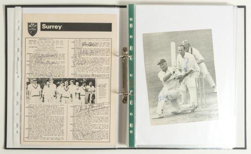 Surrey C.C.C. 1960s-1980s. Black folder comprising a large selection of signed magazine extracts, cuttings, pages, the odd press photograph etc. of Surrey teams and players. Approx. five hundred signatures with heavy duplication. Signatures include Arnold