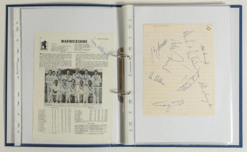 Warwickshire C.C.C. 1950s-1980s. Blue folder comprising a large selection of signed magazine extracts, cuttings, pages etc. of Warwickshire teams and players. Over two hundred and eighty signatures with heavy duplication. Signatures include Horner, Barber
