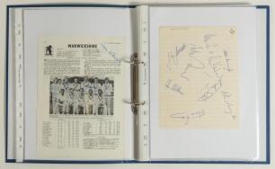 Warwickshire C.C.C. 1950s-1980s. Blue folder comprising a large selection of signed magazine extracts, cuttings, pages etc. of Warwickshire teams and players. Over two hundred and eighty signatures with heavy duplication. Signatures include Horner, Barber