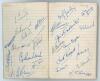 England and Lancashire 1948. Lined note book signed to internal pages by the England team who played the Australians at Old Trafford in the 3rd Test of 1948 to one page and the Lancashire team of 1948 to the other. Signatures include Norman Yardley (Engla