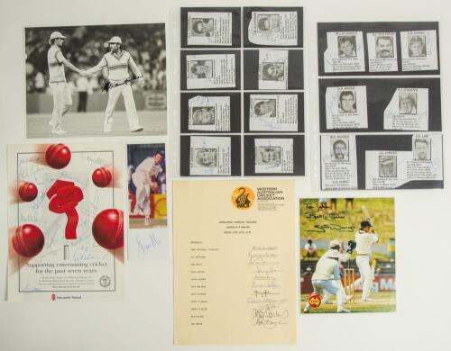 Australia signed ephemera 1970s-1990s. Official Western Australian Cricket Association autograph sheet for the &lsquo;Appealathon Centenary Challenge&rsquo;, Australia v England 1988, fully signed by the eleven members of the Australian team, Chappell (Captain), McCo