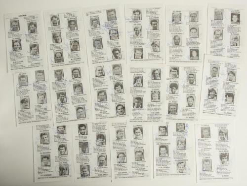 England One Day internationals 1971-2001. A selection of disbound pages nos. 53-86 from &lsquo;Who&rsquo;s Who in One Day Internationals (1971-2001)&rsquo; signed to their pen portraits images by over 130 featured players. Signatures include Amiss, Atherton, Athey, Barnett
