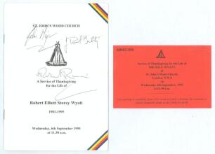 Robert Elliott Storey Wyatt. Warwickshire, Worcestershire, England etc. 1923-1957. Official order of service for the Service of Thanksgiving held at St. John&rsquo;s Wood Church, 6th September 1995. Signed to the front cover by John Major, J. Paul Getty and Rob