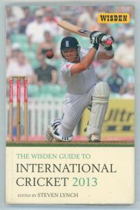 &lsquo;The Wisden Guide to International Cricket 2013&rsquo;. Edited by Steven Lunch. Profusley signed to the individual player pages by over one hundred and forty five players, umpires and referees. Rehman, Amla, Anderson, Ashwin, Bairstow, Bell, Best, Boult, Bravo