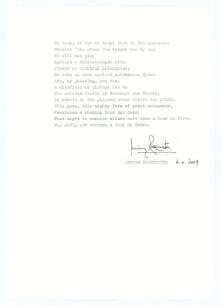 Irving Rosenwater. Single page typed poem by Rosenwater in the style of a sonnet comprising one stanza of fourteen lines. The poem is untitled and opens &lsquo;To tour, or not to tour; that is the question:/ Whether &lsquo;tis wiser for Morgan now to say/ We will not