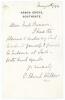 Vyell Edward Walker. Middlesex 1859-1877. Single page handwritten note in ink from Walker to &lsquo;Miss Burrows&rsquo;, dated 10th May 1894. Written on Arnos Grove, Southgate headed paper, Walker writes &lsquo;I have the pleasure to enclose my card to admit yourself & fri