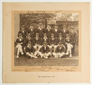 Australia tour of England 1926. Impressive official sepia photograph of the Australian team who toured England in 1926, seated and standing in rows, wearing cricket attire and all dressed in their touring caps and blazers. The photograph, by T. Bolland of
