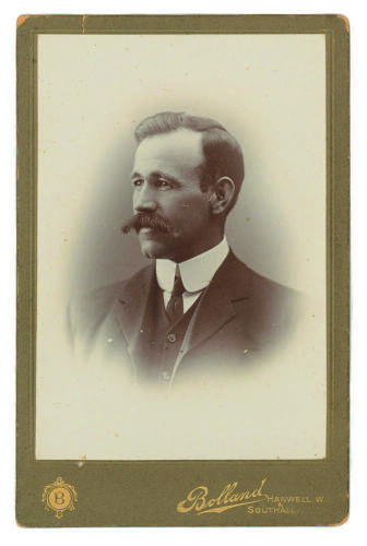 William Peter Howell. New South Wales & Australia 1894-1905. Excellent sepia cabinet card photograph of Howell, head and shoulders, wearing three piece suit and tie c1899. The cabinet card photograph by T. Bolland of London. The card measures 4.25&rdquo;x6.5&rdquo;. 
