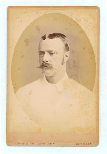 William Lloyd Murdoch. New South Wales, Sussex, London County, England & Australia 1875-1904. Excellent sepia cabinet card photograph of Murdoch, head and shoulders, wearing cricket shirt. Cabinet card by London Stereoscopic & Photographic Company Ltd of 
