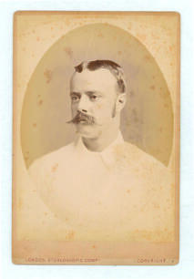 William Lloyd Murdoch. New South Wales, Sussex, London County, England & Australia 1875-1904. Excellent sepia cabinet card photograph of Murdoch, head and shoulders, wearing cricket shirt. Cabinet card by London Stereoscopic & Photographic Company Ltd of 