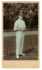 William James Whitty. New South Wales, South Australia & Australia, 1907-1926. Excellent extra large mono &lsquo;Imperial&rsquo; cabinet card of Whitty, full length in bowling pose holding the ball and wearing Australian cap. Very nicely signed in black ink to the ph