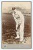 Victor Thomas Trumper. New South Wales & Australia 1894-1914. Excellent sepia cabinet card photograph of Trumper, full length, wearing Australian cap and in batting pose at the wicket. Nicely signed to lower right hand corner of image, &lsquo;Yours truly, V. Tr