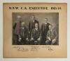 &lsquo;N.S.W.C.A. [New South Wales Cricket Association] Executive 1913-14&rsquo;. Original early mono photograph of the six members of the committee, nicely signed to the upper and lower mount border by all six officers. Signatures are W.P. McElhone (Chairman), Percy