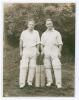 Donald George Bradman. New South Wales, South Australia & Australia 1927-1949 and Maurice Leyland, Yorkshire & England 1920-1947. Excellent mono photograph of the two players, full length, wearing full cricket attire each holding and displaying their own 