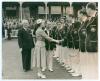 England v Australia 1953 &lsquo;Coronation Tour&rsquo;. Original mono press photograph of the Australian team, wearing tour blazers, being presented to HM The Queen at Lord&rsquo;s for the tour match v Middlesex 18th- 21st July 1953. Players include Hassett (Captain), Hole