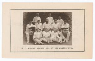 The Ashes. W.G. Grace. England v Australia 1886. Original mono albumen photograph of the England team for the 3rd Test v Australia at Kennington Oval 12th- 14th August 1886. The photograph depicts the eleven members of the England team seated and standing