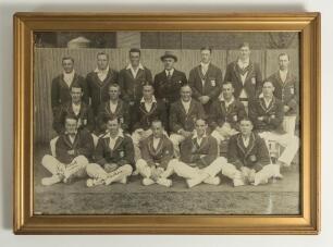 M.C.C. tour of Australia 1924/1925. Large mono photograph of the M.C.C. team who toured Australia in 1924/25, seated and standing in rows and wearing cricket attire and tour blazers Nicely signed in black ink to lower border by all eighteen members of the