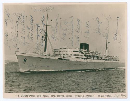 M.C.C. tour to Australia 1946/47. Official Union-Castle Line R.M.V. &lsquo;Stirling Castle&rsquo; photograph of the ship that took the M.C.C. to Australia for the 1946/47 tour. Signed to the image by all seventeen members of the touring party. Signatures are W.R. Ham