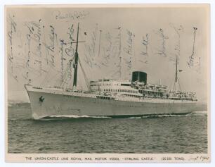 M.C.C. tour to Australia 1946/47. Official Union-Castle Line R.M.V. &lsquo;Stirling Castle&rsquo; photograph of the ship that took the M.C.C. to Australia for the 1946/47 tour. Signed to the image by all seventeen members of the touring party. Signatures are W.R. Ham