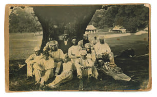 &lsquo;The Grace Family&rsquo;. W.G. Grace in the West Gloucestershire team of 1866. Good very early original sepia photograph of the West Gloucestershire team that played Knole Park on the 12th and 13th July 1866. The team are depicted in cricket apparel and are sea