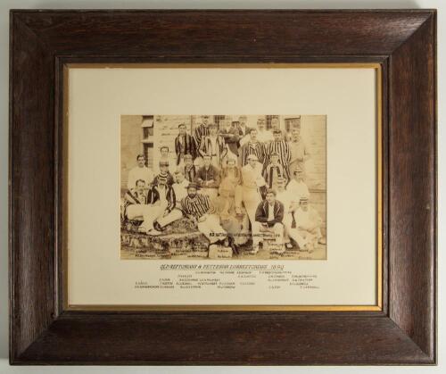&lsquo;Old Reptonians v Fettesian Lorettonians 1890&rsquo;. Attractive original sepia photograph of the two teams seated and standing on stone steps, presumably at Repton College. Hand written title and players&rsquo; names in ink to lower border of the image and title and