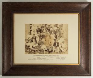 &lsquo;Old Reptonians v Fettesian Lorettonians 1890&rsquo;. Attractive original sepia photograph of the two teams seated and standing on stone steps, presumably at Repton College. Hand written title and players&rsquo; names in ink to lower border of the image and title and