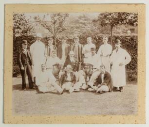 Players v Gentlemen 1894. Large early original sepia photograph of the Players team seated and standing in rows wearing cricket attire, some in caps and blazers. The photograph taken for the match played at Kennington Oval, 5th- 7th July 1894. Players fea