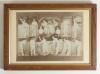&lsquo;Sussex County Cricket 1908&rsquo;. Mono photographic print of fifteen members of the 1908 Sussex team, signed in black ink by twelve of the featured players. Signatures are K.S. Ranjitsinhji, C.B. Fry, H. Killick, G. Cox, C.L.A. Smith, R.R. Relf, E.B. Dwyer, A
