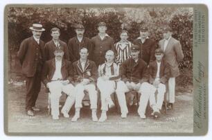 &lsquo;Northamptonshire 1911&rsquo;. Excellent cabinet card photograph of the Northamptonshire team, standing and seated in rows, wearing assorted blazers, some in Northamptonshire caps. Title &lsquo;Northampton 1911&rsquo; to top border. Players include Vials (Cpt), Denton, Bos