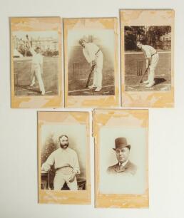 Test and County cricketers c.1880s-1890s. Five excellent early original sepia photographs of individual players of the period. Three are by E. Hawkins & Co., Brighton, C.L. Townsend (Gloucestershire & England 1893-1922) in bowling pose, L.C.H. Palairet (O