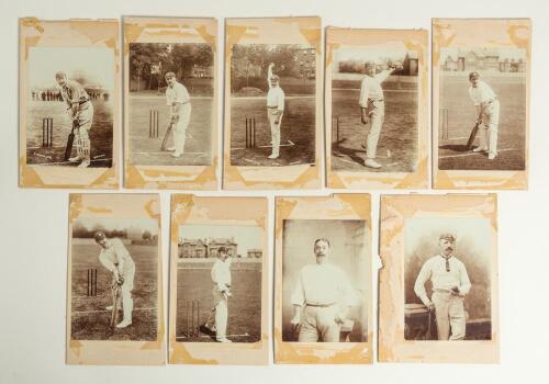 Yorkshire C.C.C. c.1880s-1890s. Nine excellent early original sepia photographs of individual Yorkshire players of the period. Four are by E. Hawkins & Co., Brighton, Lord Hawke, George Hirst, both in batting pose at the wicket, Schofield Haigh, Wilfred R