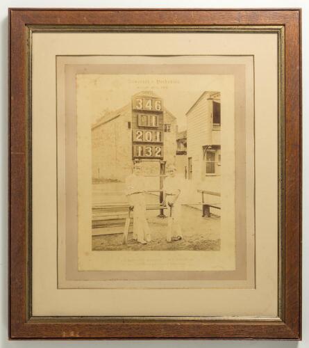 &lsquo;Somerset v Yorkshire. August 26th 1892&rsquo;. Original and official photograph to commemorate Lionel Palairet and Herbie Hewett setting the then record opening partnership in first-class cricket of 346 in Somerset&rsquo;s only innings in the match played at Taunton