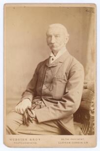 Percy Melville Thornton. Cambridge & Middlesex. Original sepia cabinet card photograph of Thornton in later life as MP for Clapham. Photograph by Webster Bros of Clapham. Card measures approx 4.25&rdquo;x6.5&rdquo;. Minor marks, rounding to one card corner otherwise 