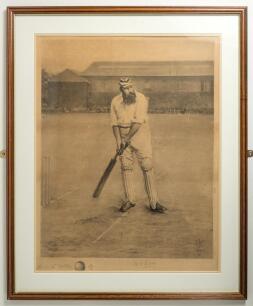 &lsquo;W.G. Grace at the Wicket&rsquo;. Original sepia photogravure, after Archibald Stuart Wortley 1890, of the famous painting of Grace in batting pose at Lord&rsquo;s, which hangs in the Long Room at Lord&rsquo;s. Published by Manson, Swan and Morgan, Newcastle upon Tyne, 1st