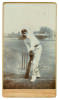 Thomas Walter &lsquo;Tom&rsquo; Hayward. Surrey & England 1893-1914. Excellent extra large &lsquo;Imperial&rsquo; size cabinet sepia card photograph of Hayward standing, full length, in batting pose at the wicket wearing Surrey county cap. Very nicely signed in black ink to the 