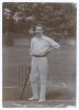 Ernest George Hayes. Surrey, Leicestershire & England 1896-1926. Early original mono photograph of Hayes standing full length at the wicket in batting attire, leaning on his bat. Photograph by E. Hawkins & Co., Brighton. 4&rdquo;x5.75&rdquo;. Wear to corners, small a
