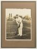 John Tyldesley. Lancashire & England 1895-1923. Excellent original mono photograph of Tyldesley in batting pose standing at the crease wearing a Lancashire cap. Photograph laid down to original photographer&rsquo;s mount with handwritten title to lower border &lsquo;
