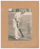 Vernon Tickell Hill. Somerset 1891-1912. Excellent mounted photograph of Hill posed at the wicket, wearing Oxford University cap. The photograph laid down to photographers mount and signed by Hill to lower border. Overall 9.75&rdquo;x12&rdquo;. Good condition