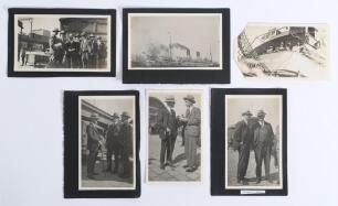 M.C.C. tour of Australia 1924/25. Six original mono candid photographs of Australian players departing from the Australian mainland and on board the &lsquo;Miramar&rsquo; to visit Launceston, Tasmania for the tour match in late January 1925. Players featured include 