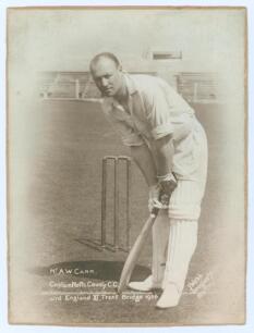Mr A.W. Carr. Captain. Notts County C.C. and England XI. Trent Bridge 1926. Original photograph of Carr, taken at Trent Bridge. The photograph by J. Webb, Douglas Studio, Nottingham. Laid down to card. 6&rdquo;x8&rdquo;. Adhesive marks to card back otherwise in good 