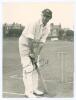 James Langridge. Sussex, Auckland & England 1924-1953. Good mono photograph of Langridge, full length, in batting pose at the wicket wearing Sussex cap, nicely signed in ink by Langridge &lsquo;Yours Sincerely&rsquo;. The photograph, by John Whewell of Hove, measures
