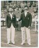 Robert Elliott Storey &lsquo;Bob&rsquo; Wyatt. Warwickshire, Worcestershire & England 1923-1951. Original mono press photograph of the captains, R.E.S. Wyatt of England and Herbie Wade of South Africa tossing for innings for the 4th Test at Old Trafford, 27th- 30th 