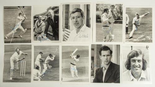 Signed Test and County cricketers photographs 1950s-1970s. A good selection of twenty two original mono press photographs, each signed by the featured player(s). Images depicts match action, being presented to The Queen, entering the field, player profile